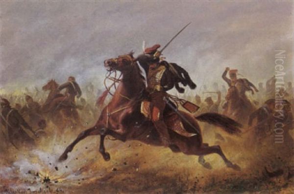 Battle Scene Oil Painting by Jules Van Imschoot