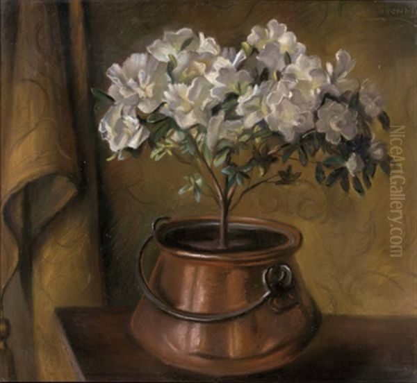 Blumenstock In Kupferkessel Oil Painting by Franziska von Inama-Sternegg