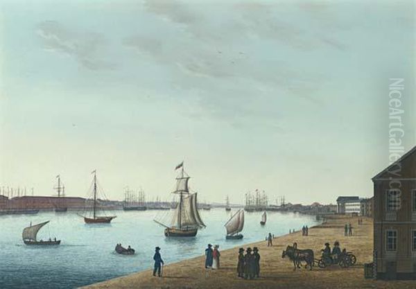 View Of The Banks Of The Neva, St. Petersburg Oil Painting by Johann Wilhelm Gottfried Barth