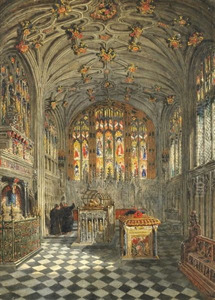 Beauchamp Chapel, Warwick; A Pair Oil Painting by Joseph Murray Ince