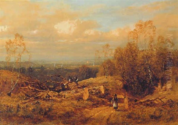 Woodcutters In An Extensive Landscape Oil Painting by Joseph Murray Ince