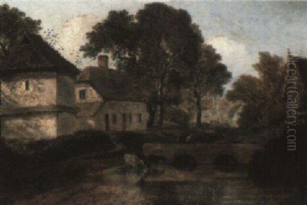 Village Of Coton, Near Cambridge Oil Painting by Joseph Murray Ince