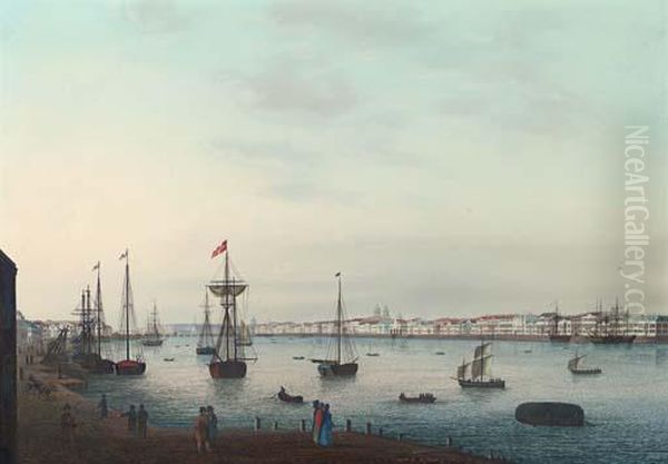 View Of St. Petersburg Along Neva River Oil Painting by Johann Wilhelm Gottfried Barth