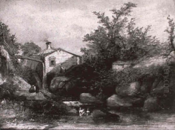 Welsh Landscape With Watermill Oil Painting by Joseph Murray Ince