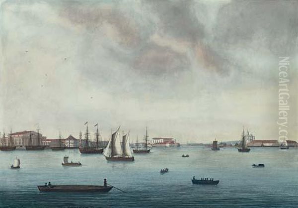 View Of The Neva River Near The Stock Exchange Oil Painting by Johann Wilhelm Gottfried Barth