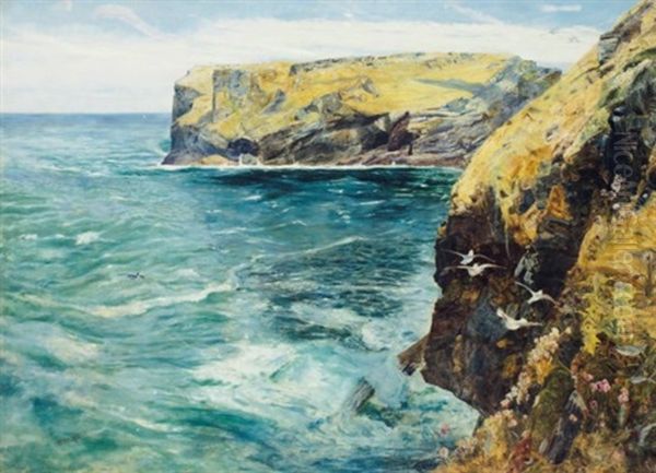 King Arthur's Island, Tintagel, Cornwall Oil Painting by John William Inchbold