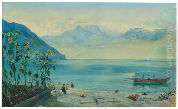 Lake Geneva Oil Painting by John William Inchbold