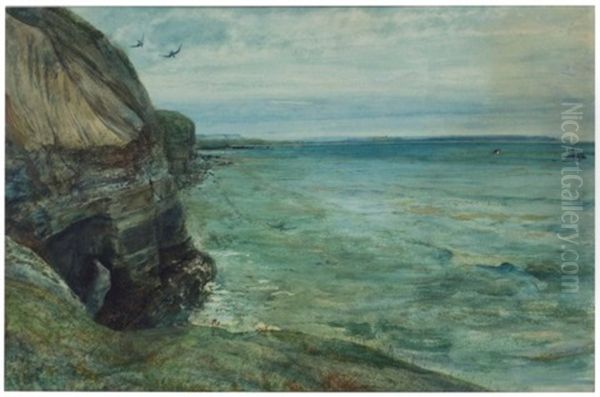 Cliffs And Sea, Filey, Yorkshire Oil Painting by John William Inchbold