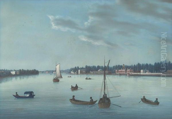 Vue Du Pont De Kammenoi Ostrov A St. Petersbourg Oil Painting by Johann Wilhelm Gottfried Barth