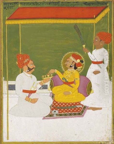 A Raja On A Terrace Oil Painting by  Indian School-Jodhpur (18)