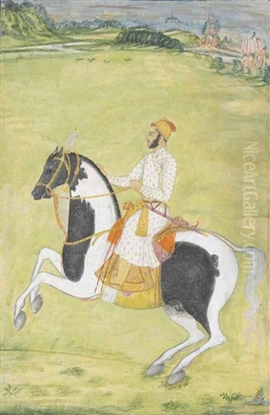 An Equestrian Portrait Of A Mughal Noble by  Indian School-Kishangarh (18)