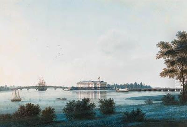 View Of The Kamenno-ostrov Palace Across The River Neva Oil Painting by Johann Wilhelm Gottfried Barth