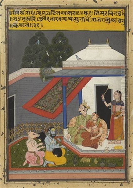 Ragamala:  Sri Raga (folio) Oil Painting by  Indian School-Mewar (18)