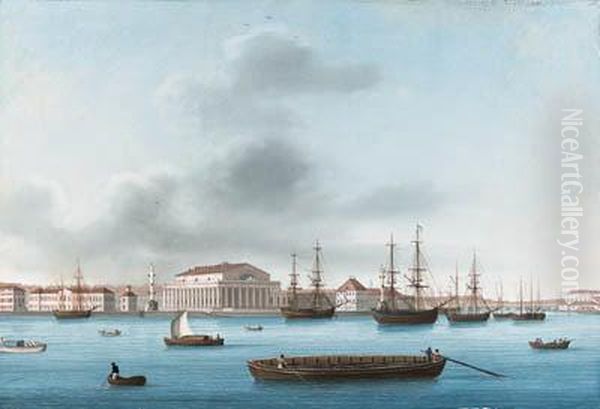 View Of The Bourse Across The Neva Oil Painting by Johann Wilhelm Gottfried Barth