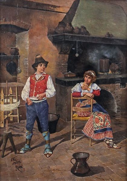 Scena Domestica Oil Painting by Filippo Indoni