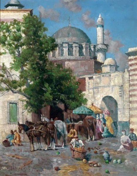 Femmes Turques Devant La Mosquee Oil Painting by Filippo Indoni