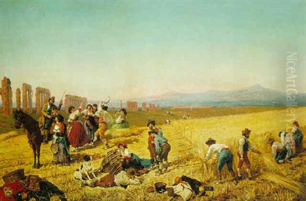 Peasants In The Roman Campagna Oil Painting by Filippo Indoni