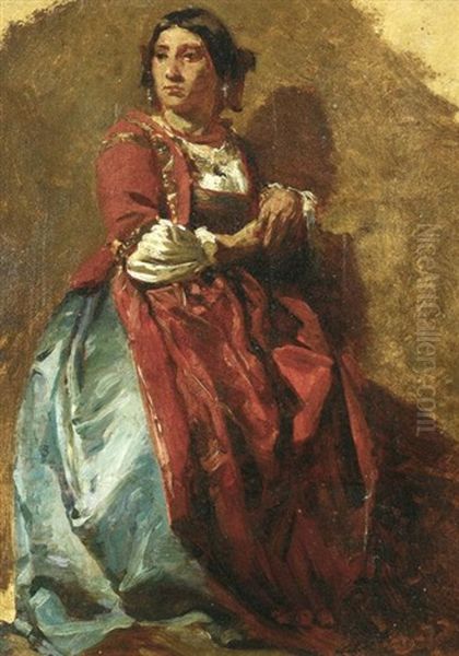 Junge Italienerin In Tracht (study) Oil Painting by Domenico Induno