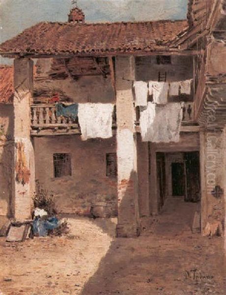 Interno Di Cortile Oil Painting by Domenico Induno