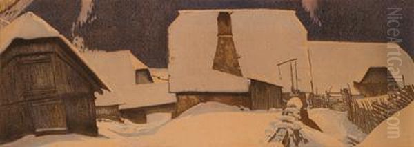 Otto Barth Bauernhauser Im
Winter Oil Painting by Otto Barth