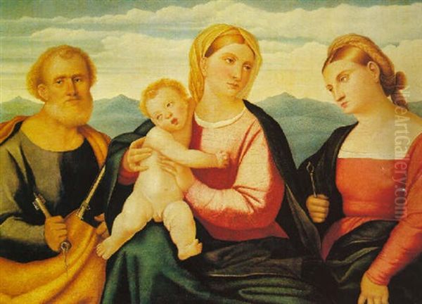 The Madonna And Child With Saint Peter And A Female         Saint Oil Painting by Pietro degli Ingannati