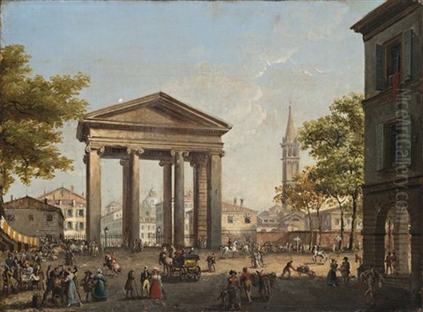 Veduta Di Porta Ticinese A Milano Oil Painting by Angelo Inganni