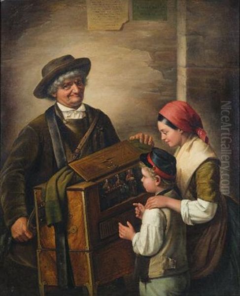 Suonatore Di Organetto Con Due Piccoli Ammiratori Oil Painting by Angelo Inganni