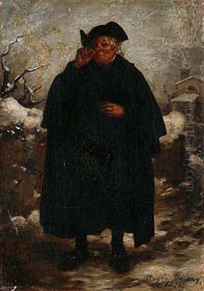 Kaufmann Mit Schnupftabak Auf Winterlicher Dorfstrase Oil Painting by Angelo Inganni