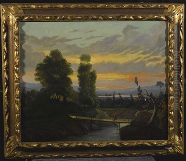 Flusslandschaft Mit Brucke Oil Painting by Angelo Inganni