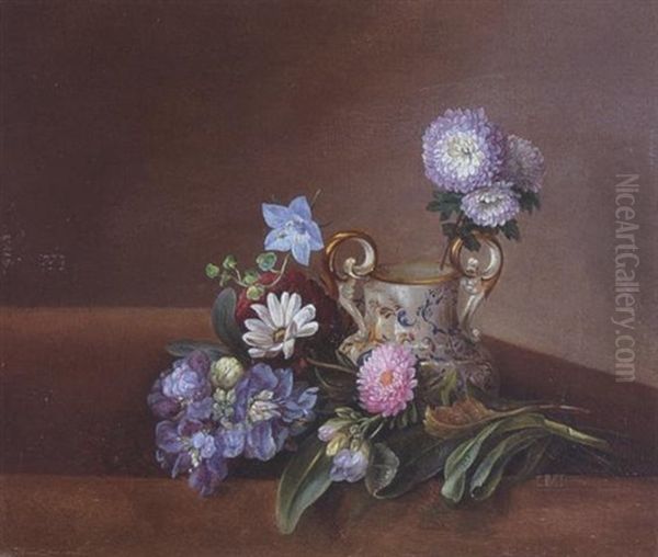 Stillleben Mit Sonnenblumen Und Porzellanvase Oil Painting by Lucie Marie Ingeman