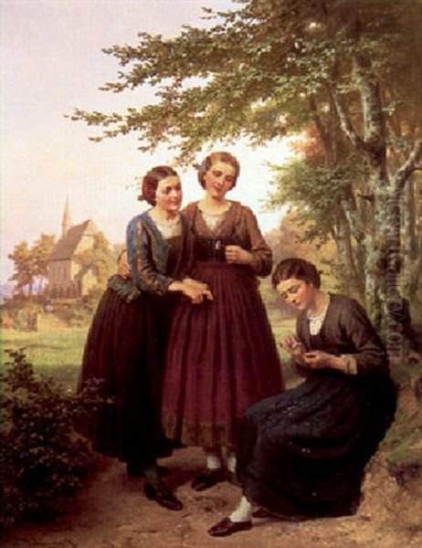 He Loves Me, He Loves Me Not Oil Painting by Franz Maria Ingenmey