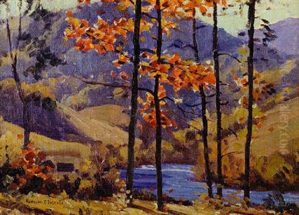 Autumn River Landscape Oil Painting by Rudolph F. Ingerle