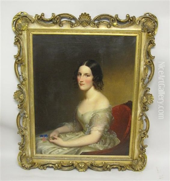 Portrait Of Elisabeth Kip Storrs, Half-length, Wearing A White Lace Trimmed Dress Oil Painting by Charles Cromwell Ingham