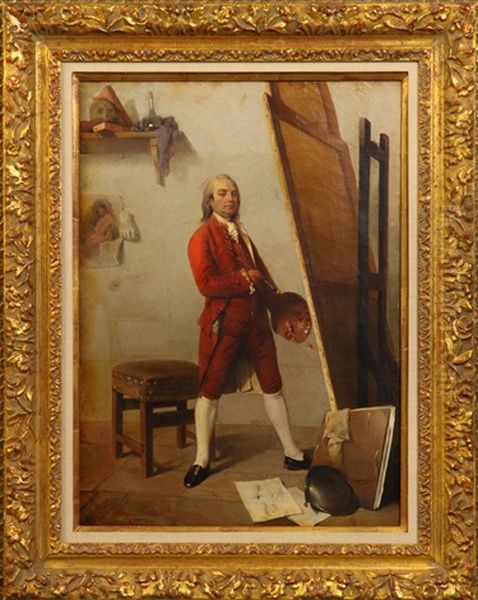 Portrait Of Artist With Canvis And Palette In Studio Oil Painting by A. Ingianni