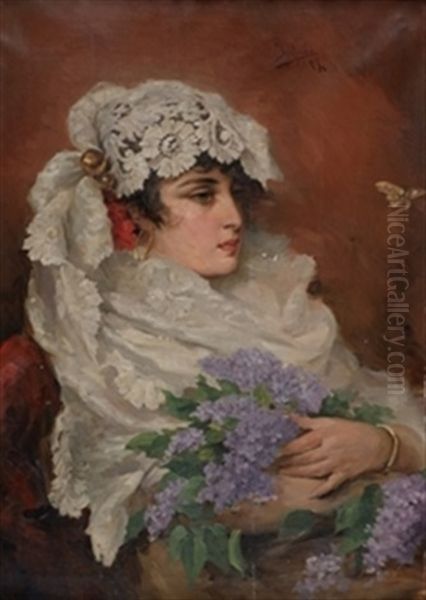 Dama Con Mantilla Oil Painting by Francisco Inglada