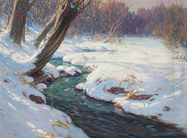 Frozen Snow Banks Flowing Oil Painting by John J. Inglis