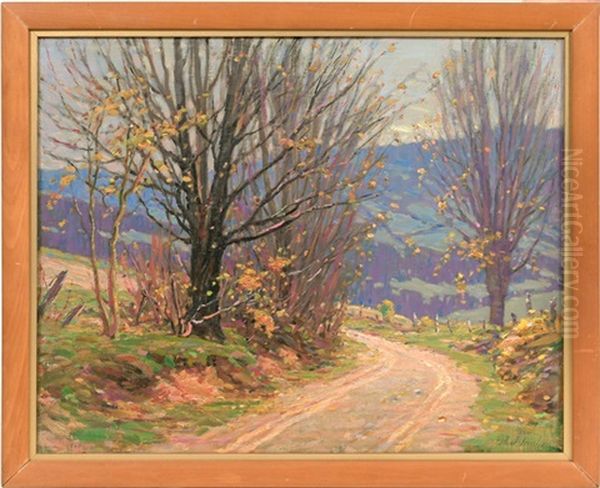 Autumn Road Scene Oil Painting by John J. Inglis