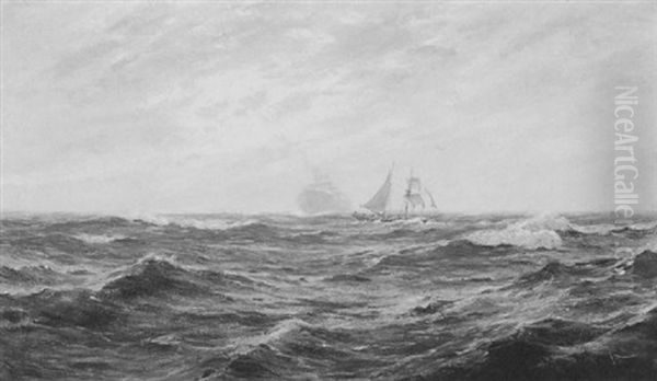 Sailing Ship At The Sea With Ghost Freighter Oil Painting by William Ayerst Ingram