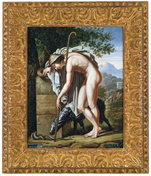 Ein Hirte An Einem Grabstein Sinnend - Culex - Die Stechmucke Oil Painting by Jean-Auguste-Dominique Ingres