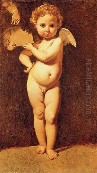 An Angel Holding A Cartouche Oil Painting by Jean-Auguste-Dominique Ingres