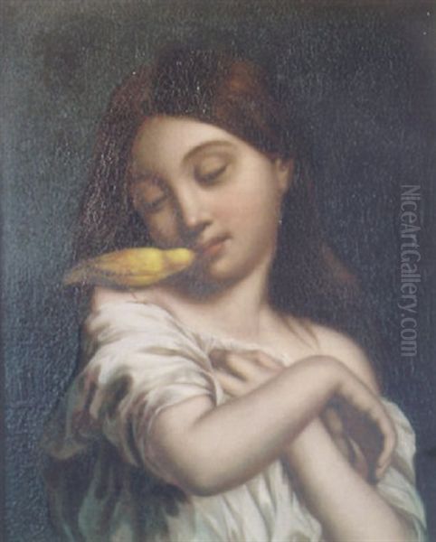 Girl With Yellow Finch Oil Painting by Jean-Auguste-Dominique Ingres