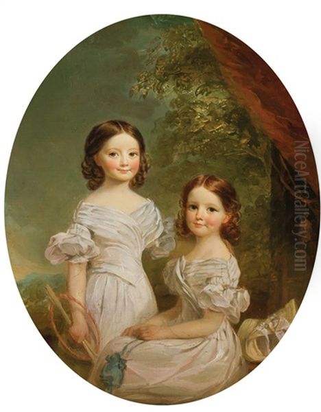 Pair Of Portraits, Two Pairs Of Sisters Oil Painting by Henry Inman