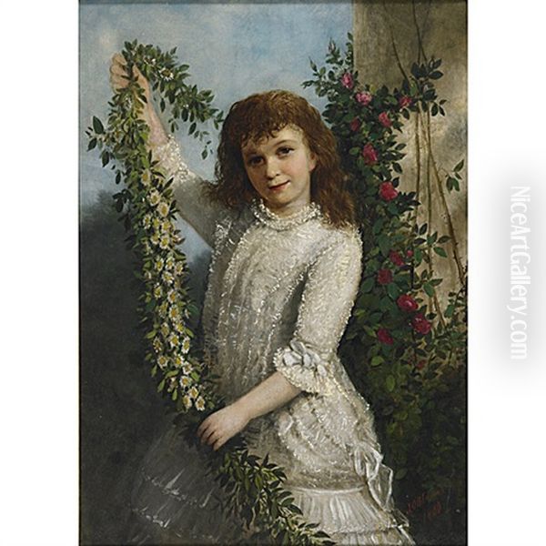 Young Girl With Garlands Oil Painting by John O'Brien Inman