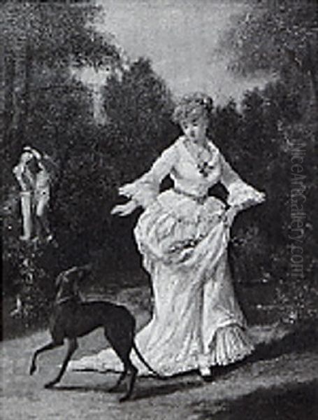 The Lady And Dog Oil Painting by John O'Brien Inman