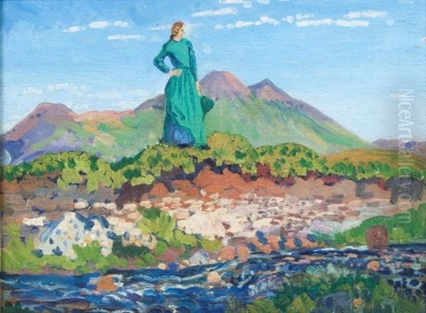 Tan-y-griseau: The Green Dress (arenig) Oil Painting by James Dickson Innes