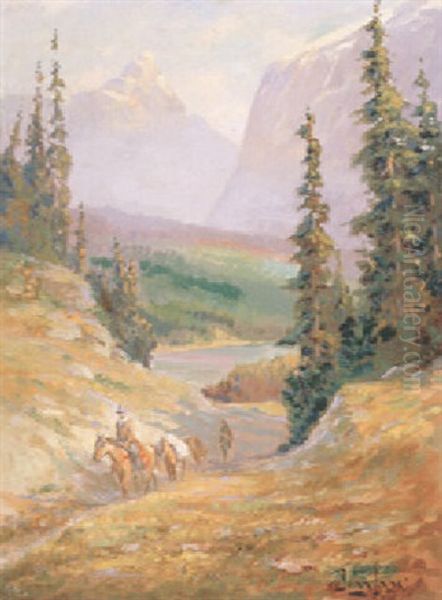 Trail Riders In The Rockies Oil Painting by John Innes