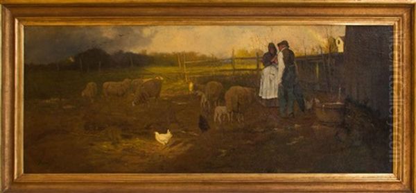 Farmyard With Man And Woman Oil Painting by George Inness Jr.