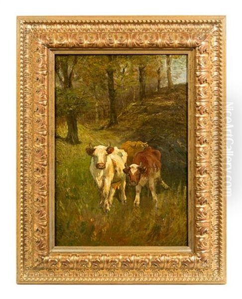 Cows In A Forest Landscape Oil Painting by George Inness Jr.