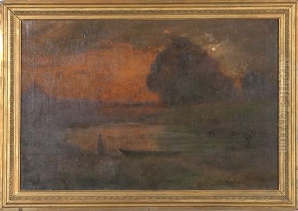 Lake Scene With Figure Oil Painting by George Inness Jr.