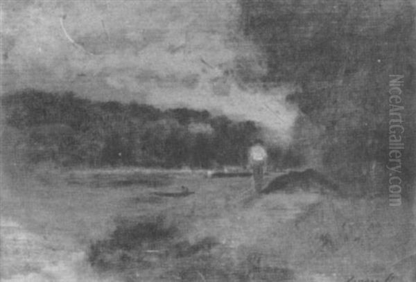 Figure By The River Oil Painting by George Inness Jr.